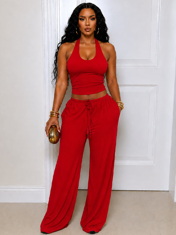 Solid Tank Top & Wide-Leg Pants Set