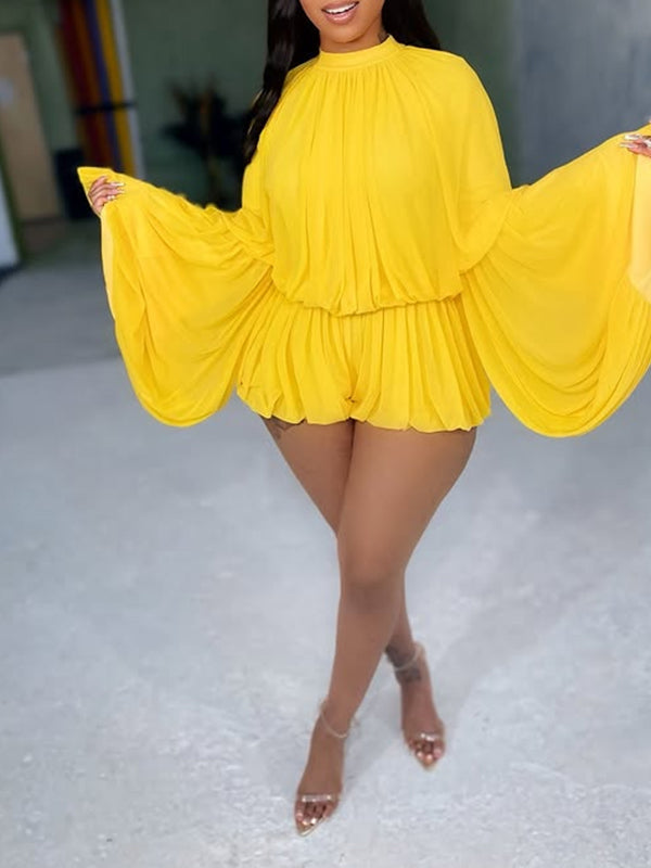 Bell-Sleeve Ruched Romper