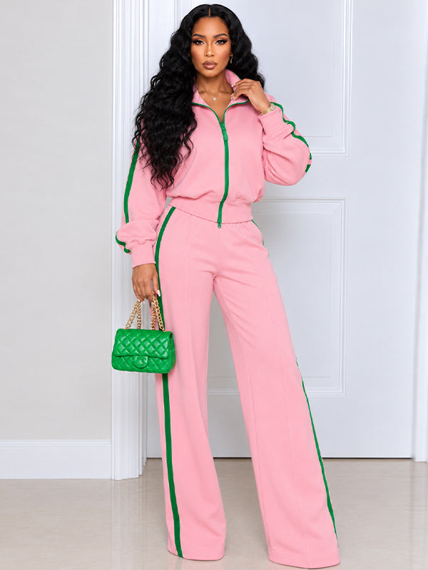 Side-Stripe Zip-Front Jacket & Pants Set