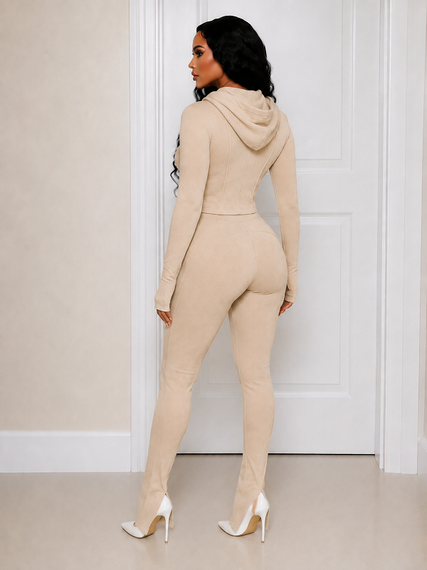 Zip-Front Hoodie & Slit Pants Set