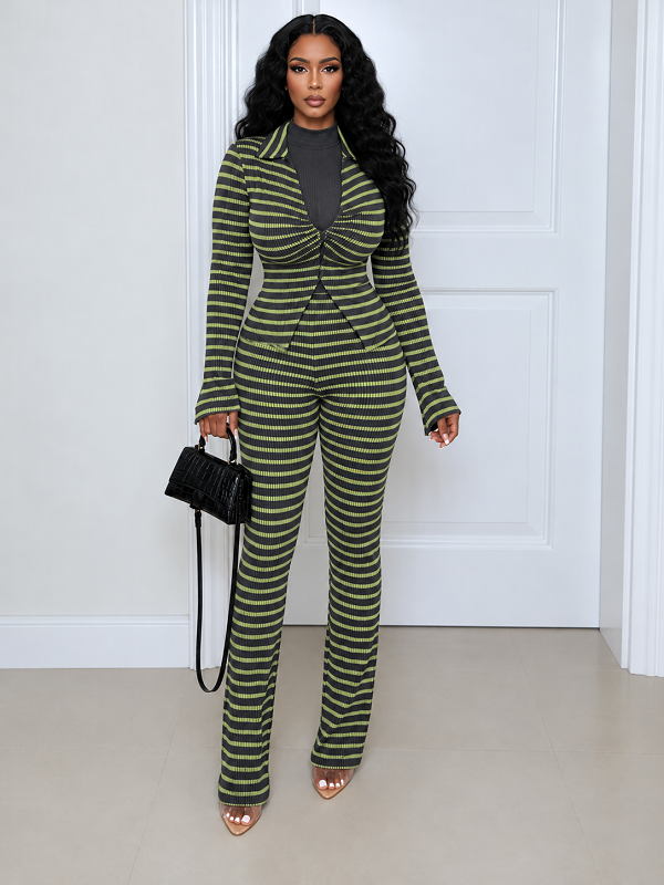 Stripe Collared Top & Pant Set