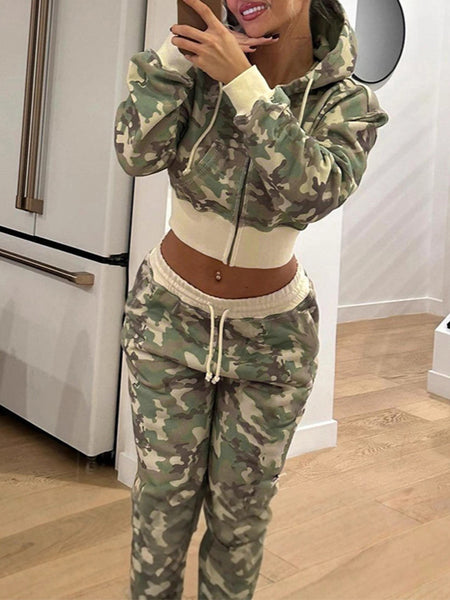 Printed Zip-Front Hoodie & Drawstring Pants Set