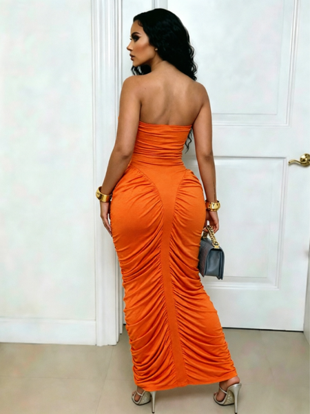 Strapless Ruched Maxi Dress