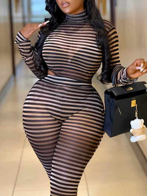 Stripe Sheer Tee & Pants Set
