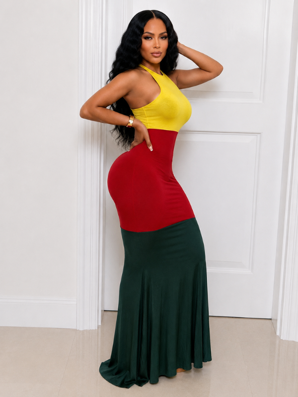 Three Tone Sleeveless Maxi Dress