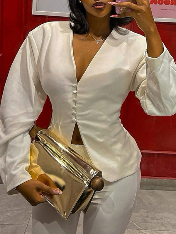 Button-Front Blazer & Capri Pants Set