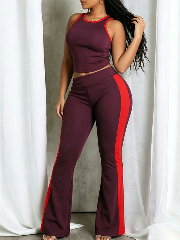 Colorblock Tank Top & Flare Pants Set