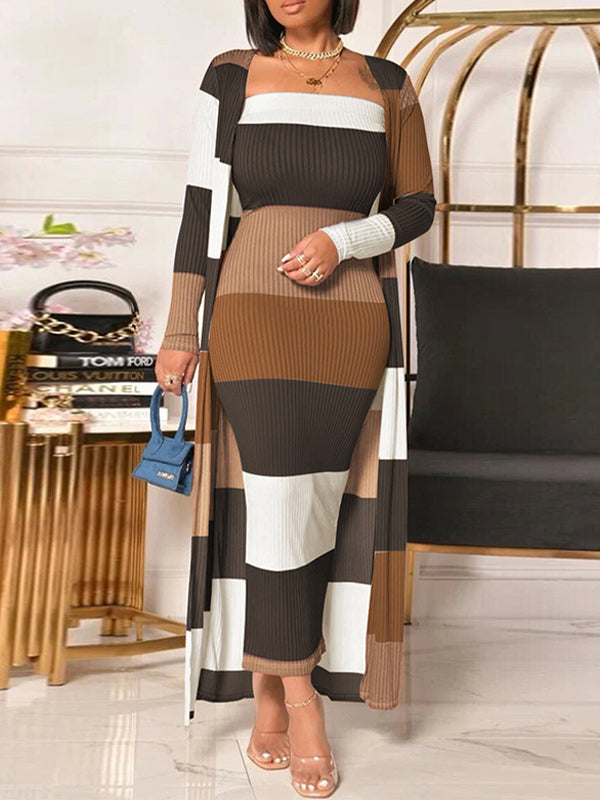 Stripe Strapless Dress & Cardigan Set