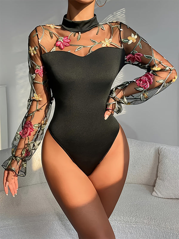 Mock Neck Lace  Bodysuit