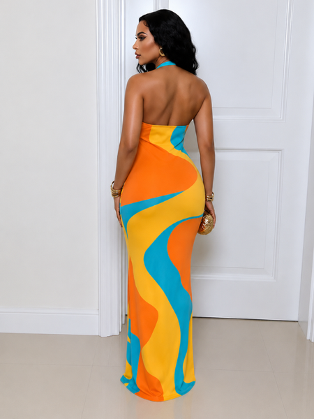 Printed Halter Maxi Dress