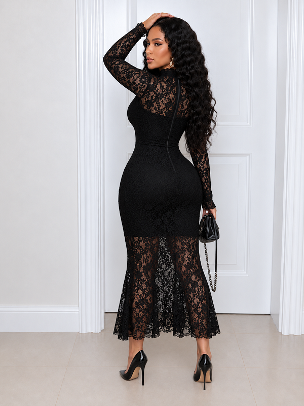 Lace Mesh Paneled Dress