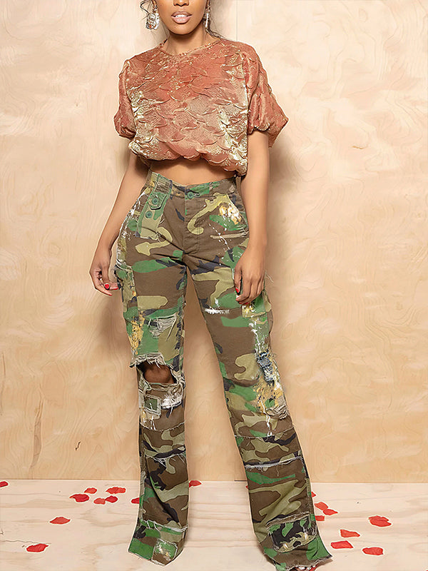 Ripped Camo Cargo Pants