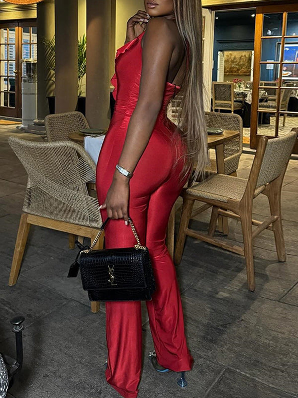 Solid Halter Ruffle Jumpsuit