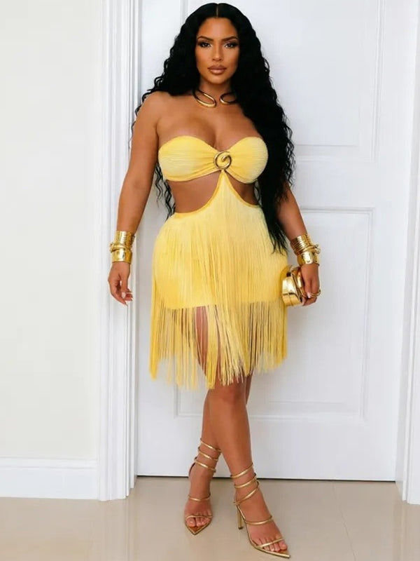 Strapless Cutout Fringe Dress