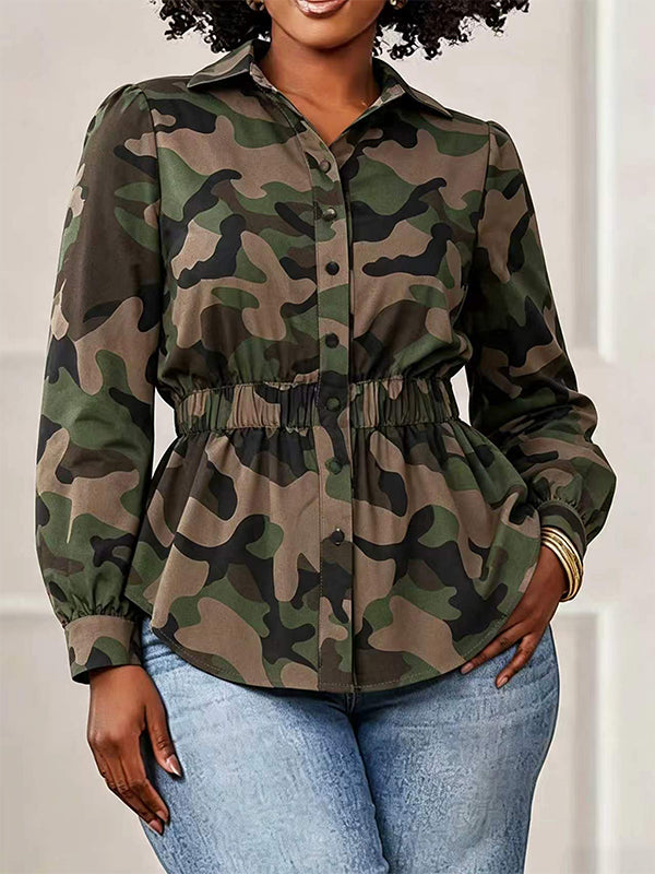 Camo Print Elastic Waist Shirt