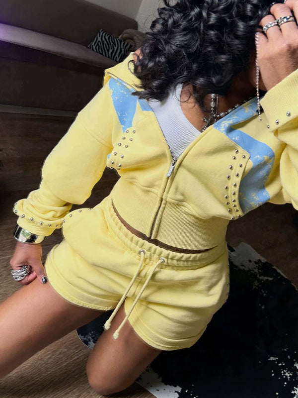 Zip‑Up Hoodie & Drawstring Shorts Set