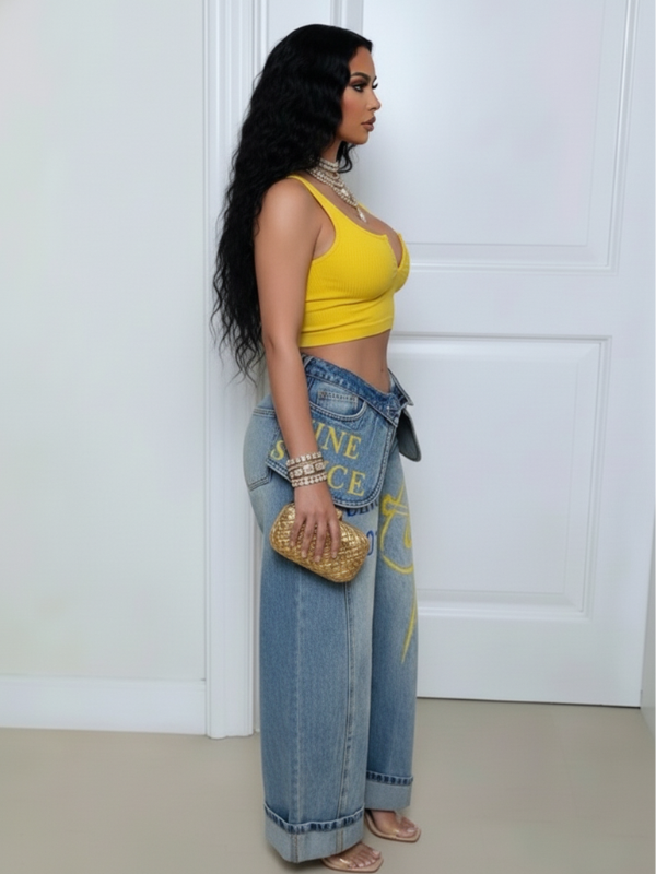 Double-Waist Wide-Leg Jeans