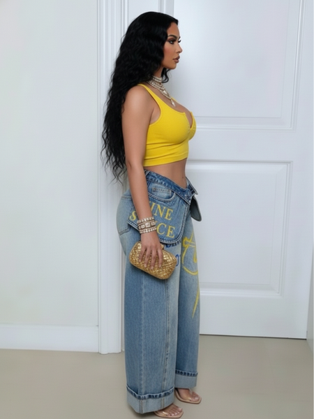 Double-Waist Wide-Leg Jeans