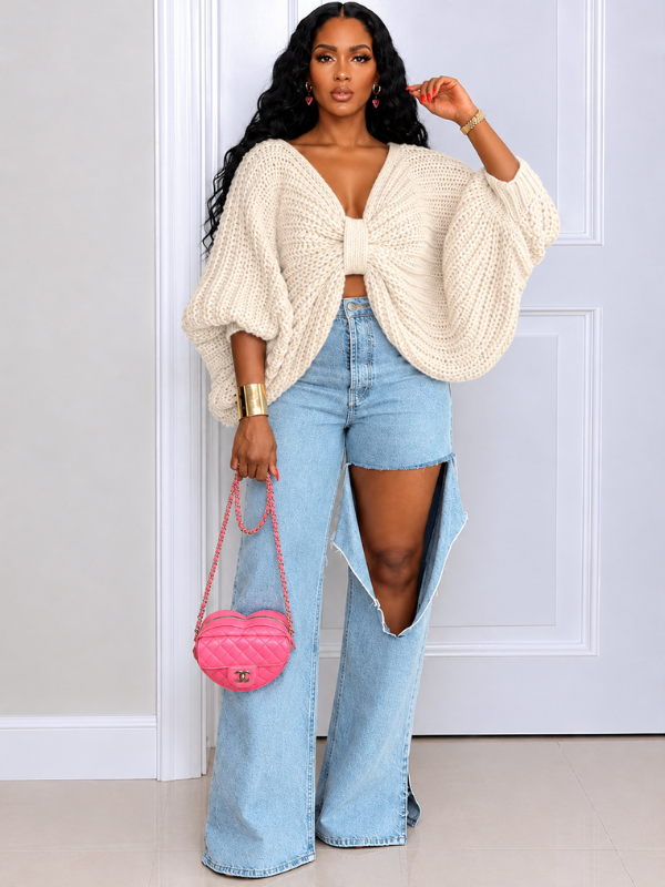Chunky-Knit Bow-Front Sweater