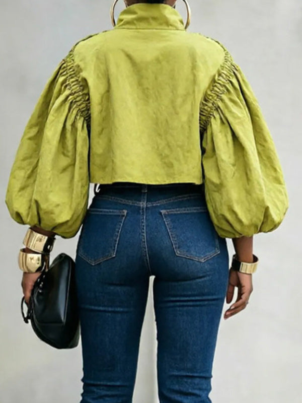 Ruched Lantern Cropped Top