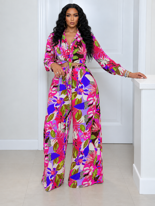 Printed Shirt & Wide-Leg Pants Set