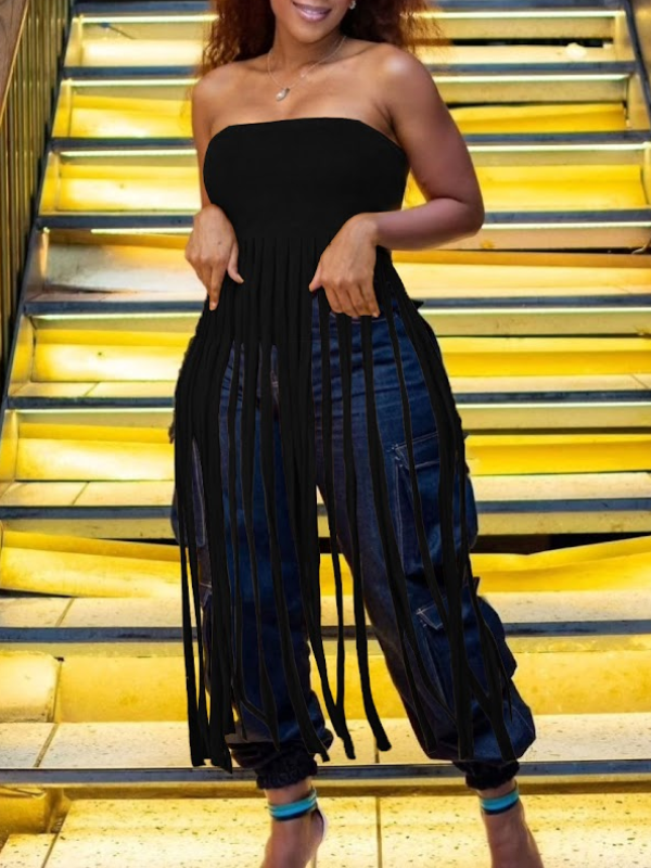 Fringe Strapless Tunic Top