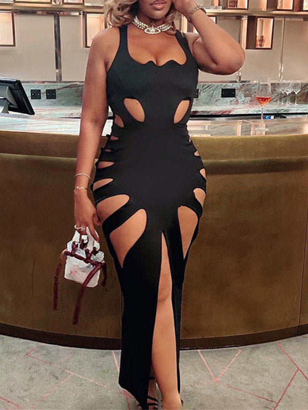 Sleeveless U-Neck Cutout Fit Dress