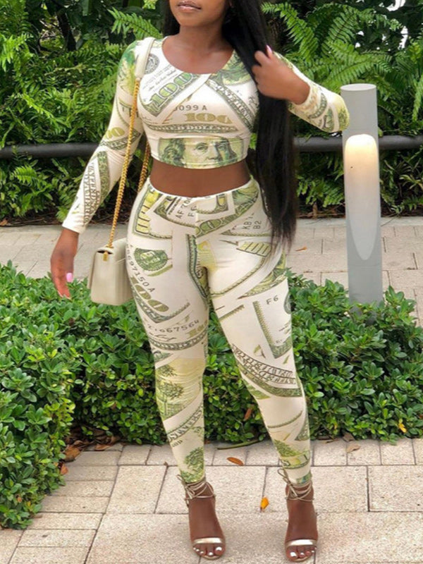 Printed Cropped Top & Skinny Pant Set