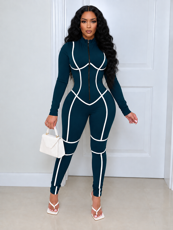 Stripe Zip-Front Jumpsuit