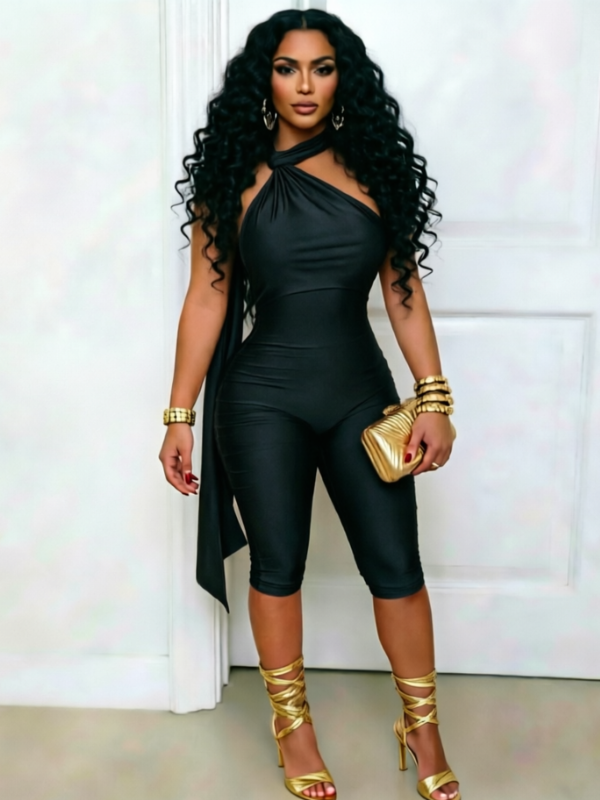Tied-Neck Halter Romper