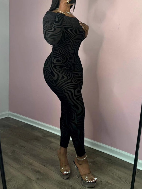 Printed Backless Skinny Jumpsuit