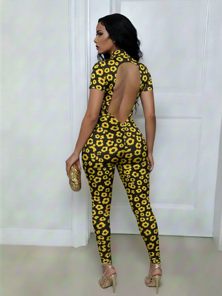 Printed Open-Back Jumpsuit