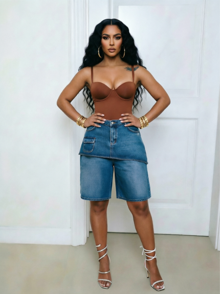 Overlap Denim Shorts