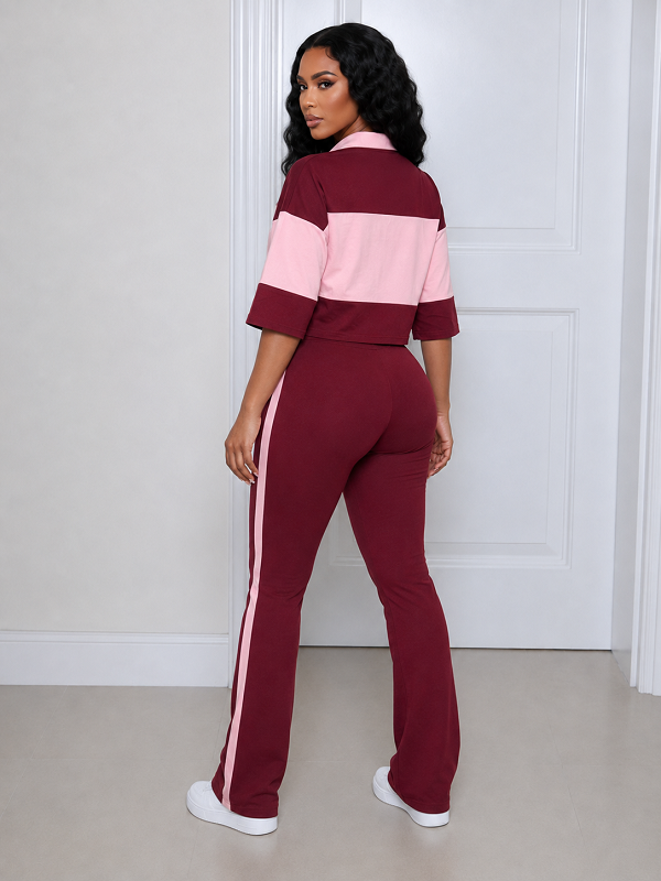 Two-Tone Polo Top & Pants Set