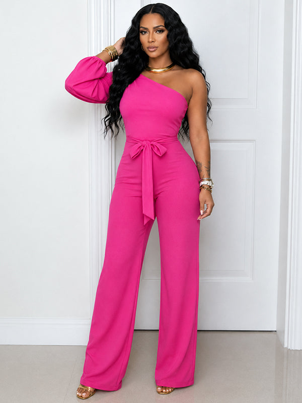 Solid Boat-Neck Tied Jumpsuit