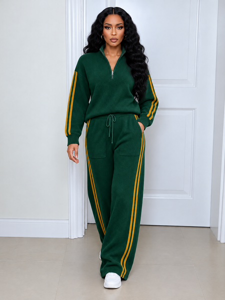 Striped Zip-up Sweatshirt & Drawstring Pants Set