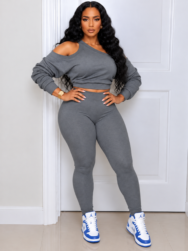 One-Shoulder Sweatshirt & Pants Set
