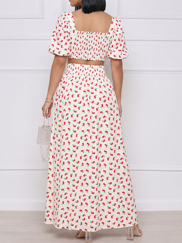 Printed Tied Crop Top & Skirt Set