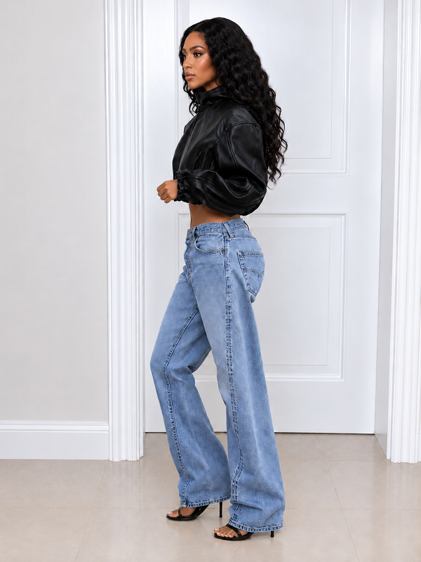 Faux Leather Hooded Cropped Jacket
