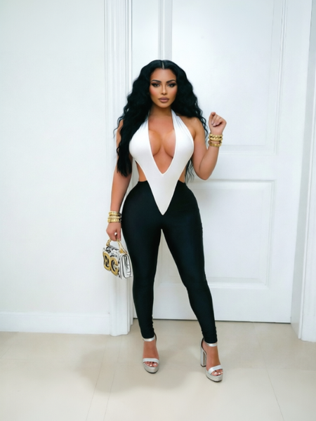 Two-Tone Halter Jumpsuit