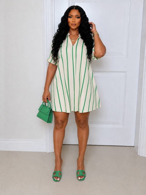 Printed V-Neck Cute Dress