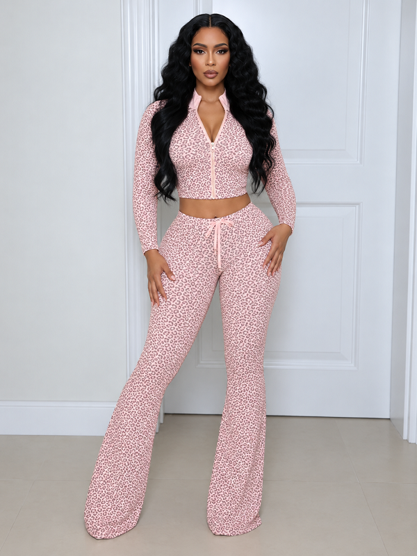 Leopard Zip-Front Jacket & Pants Set