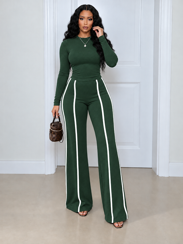 Solid Top & Striped Pants Set