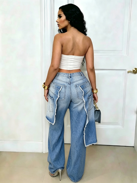 Double-Waist Ripped Jeans