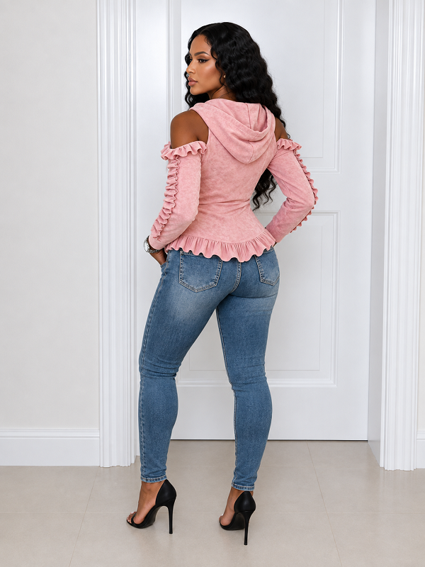 Printed Hoodie Cutout Sweatshirt