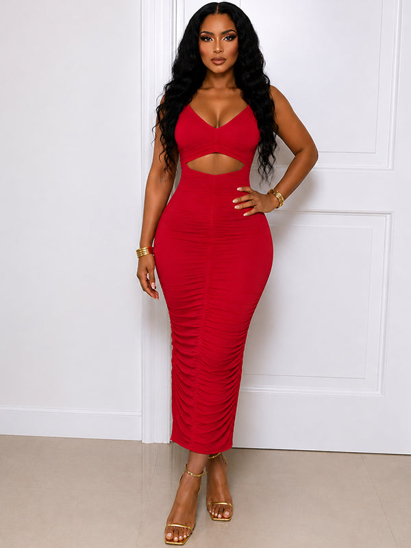 Solid Cutout Ruched Dress