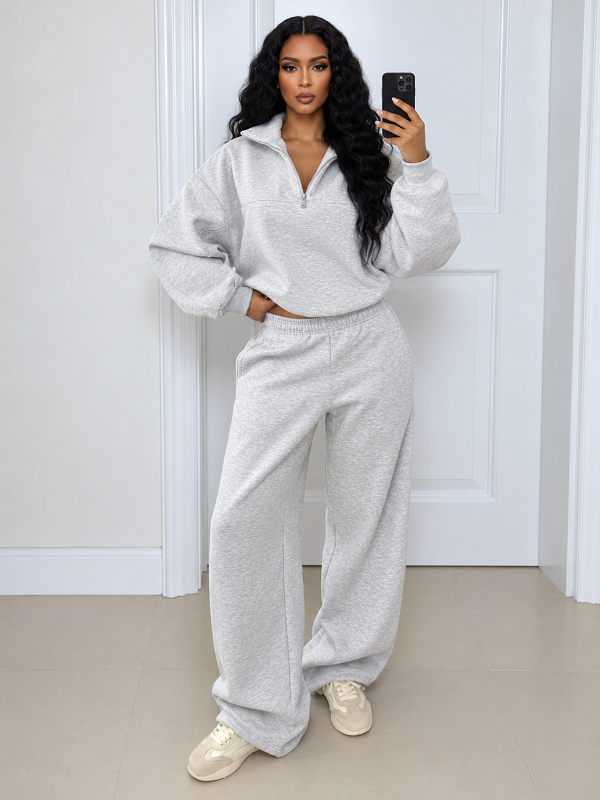 Solid Stitched Sweatshirt & Pants Set