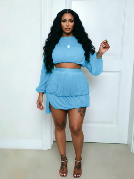 Fringe Combo Asymmetric Dress