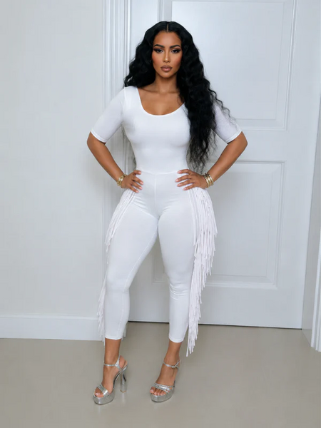 Solid Fringe Jumpsuit