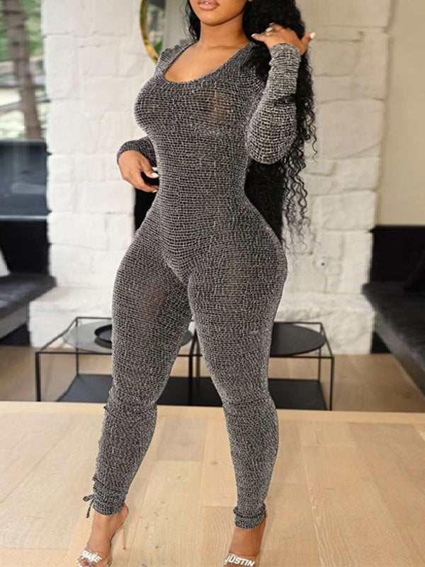 Lace-Up Skinny Jumpsuit